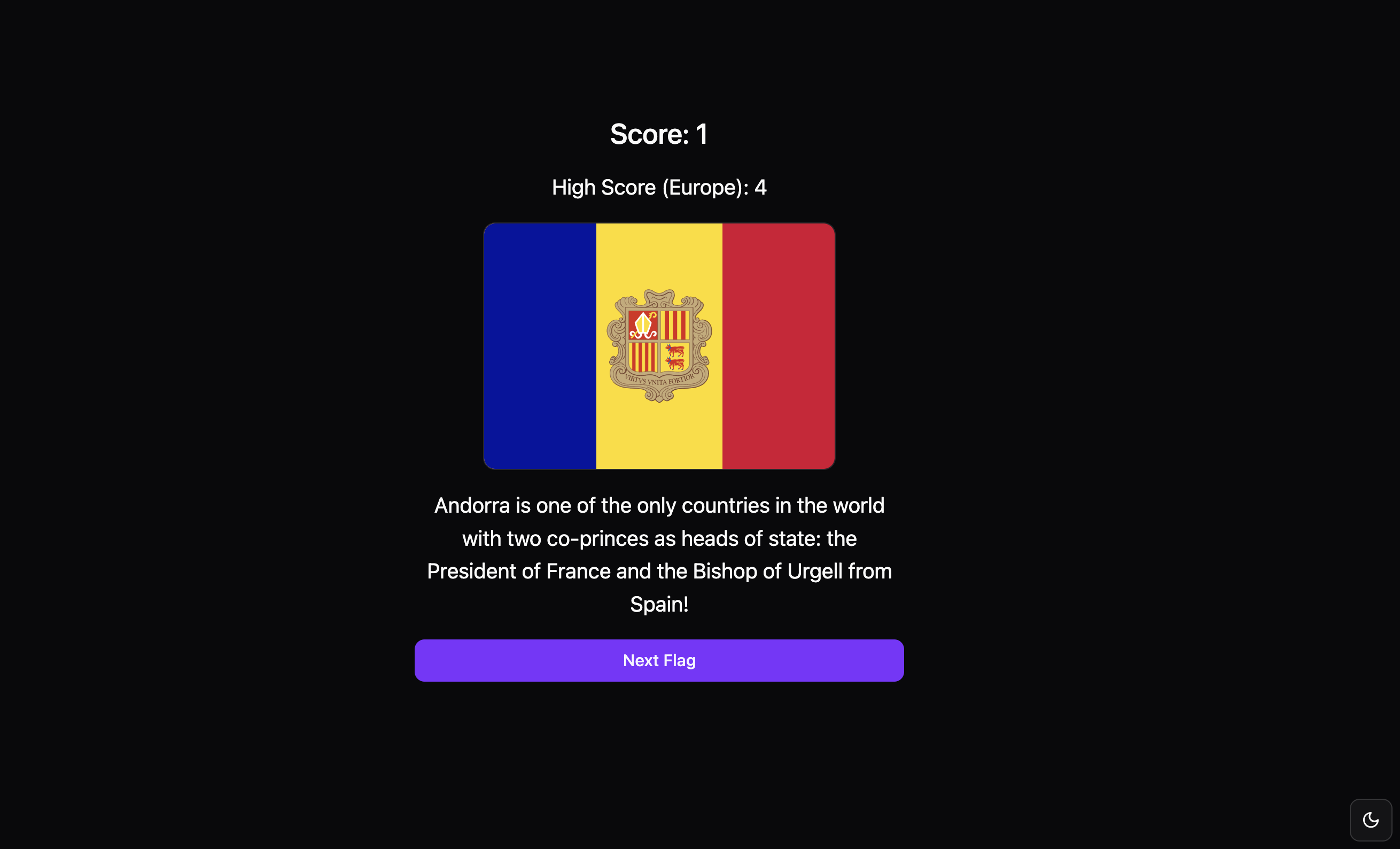 Screenshot displaying the Flag Guesser project.