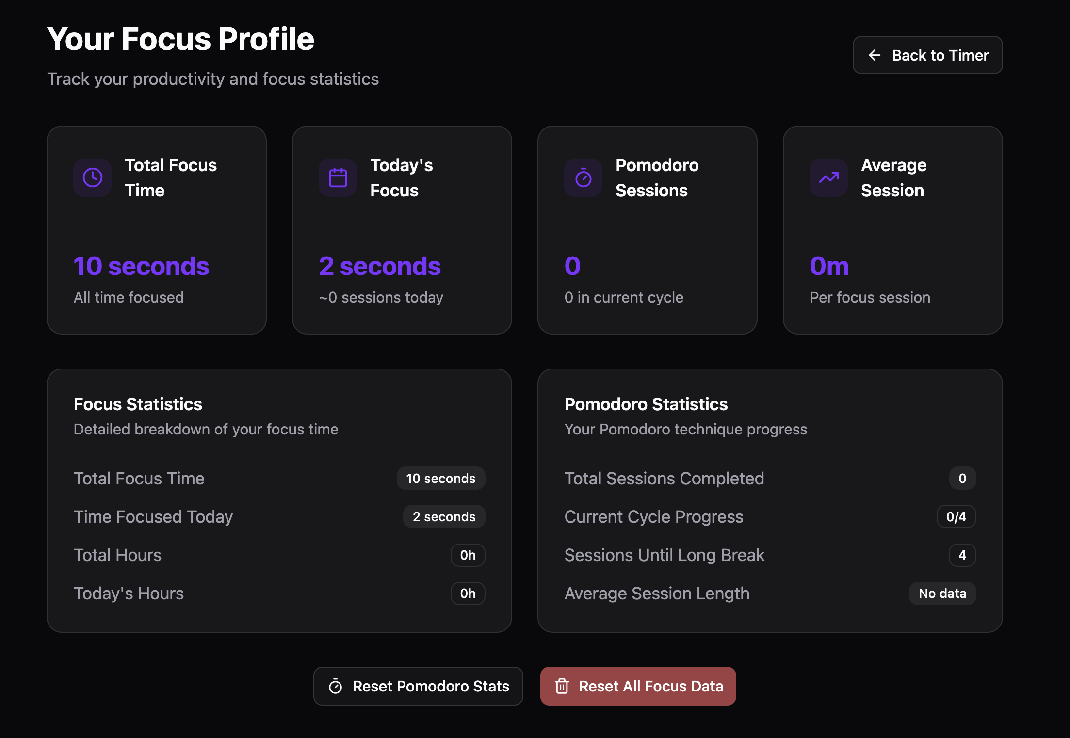 Screenshot displaying the Focus Timer project.